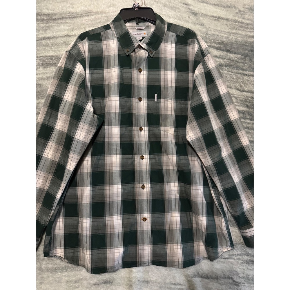 Carhartt Mens Relaxed Fit Plaid Button Down Shirt XL Green White 102278 365